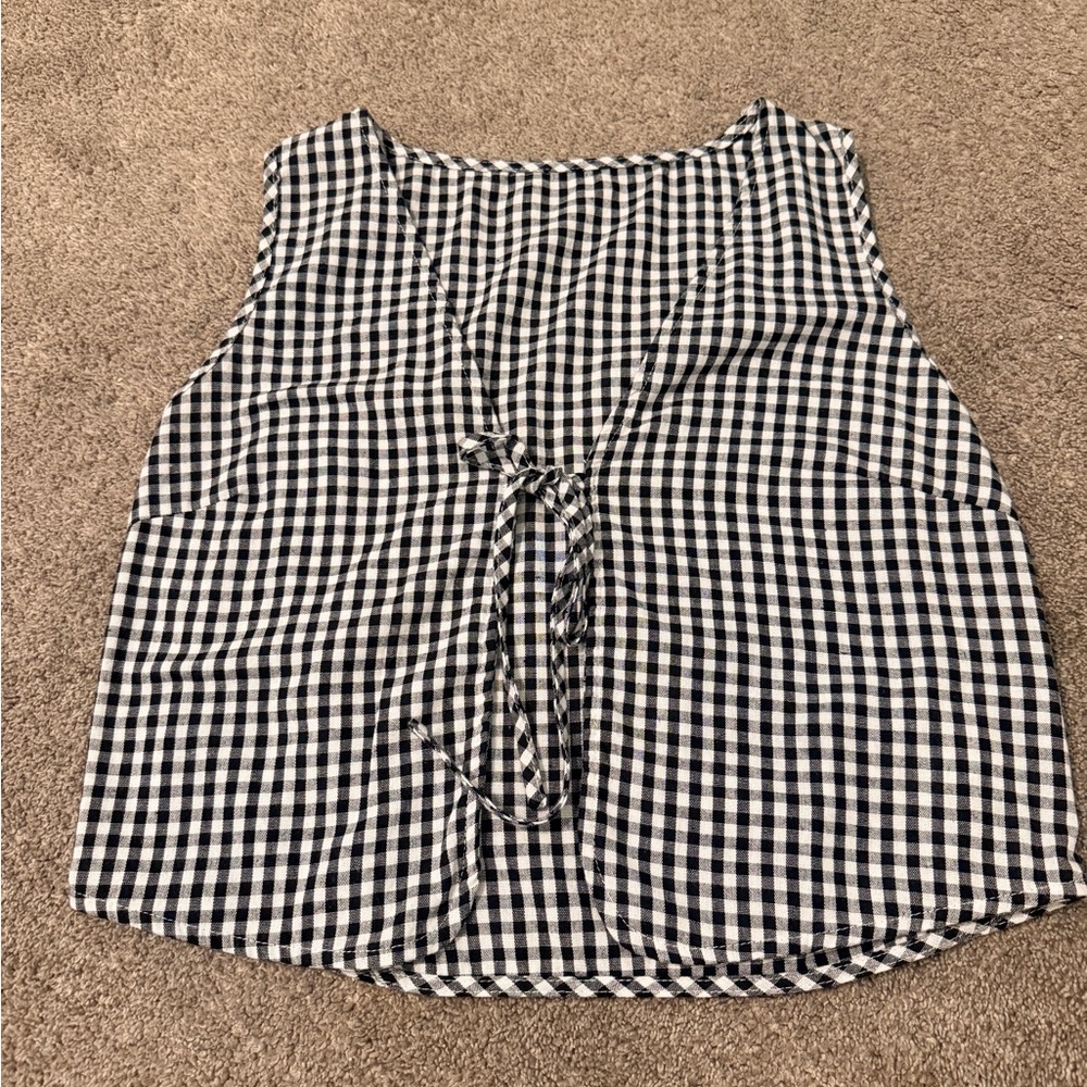 SHEIN Monochrome Gingham Tie-Front Tank Top